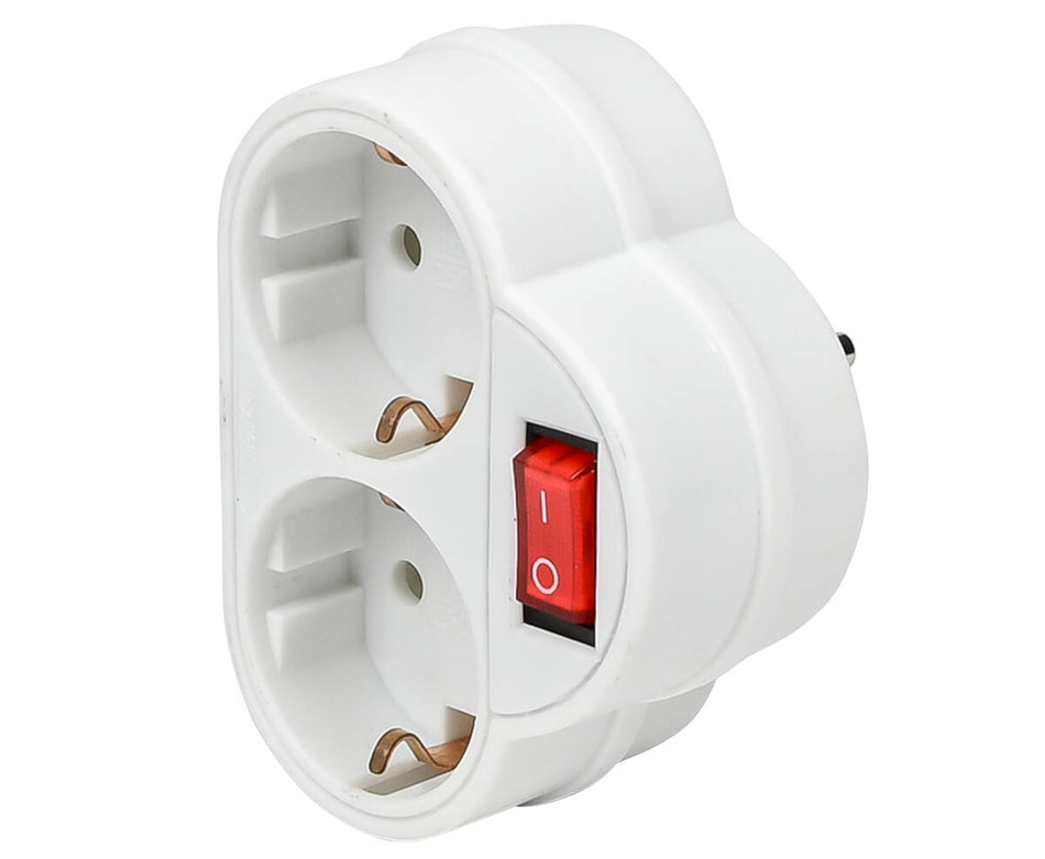 Steckdosen-Adapter Schuko rund 2-fach + Schalter weiss