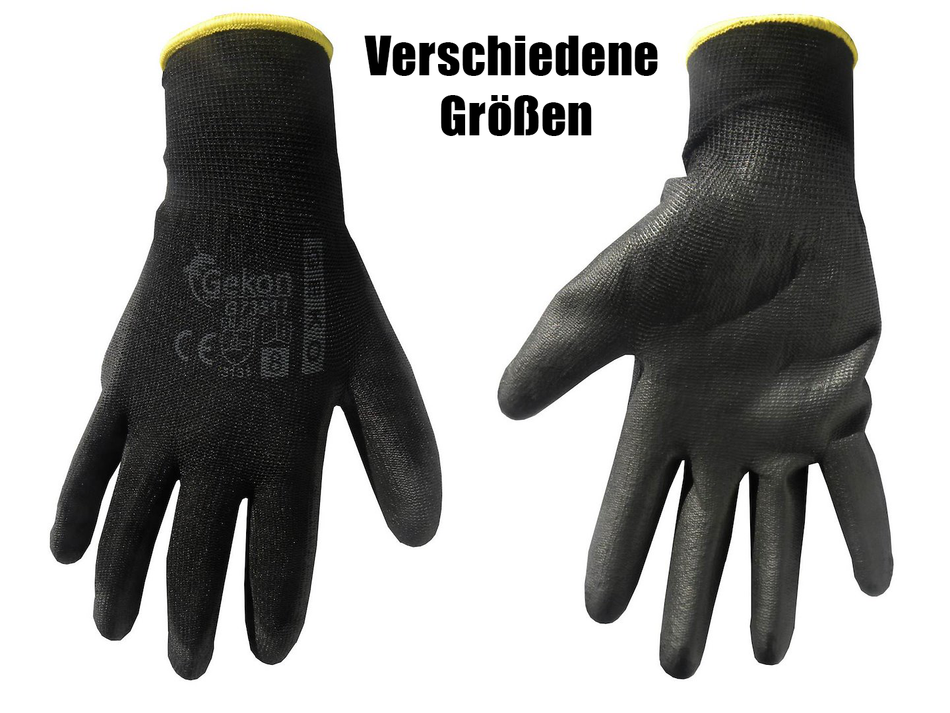 Arbeitshandschuhe | 12 STÜCK | Polyurethan beschichtet Größen 8-9-10 schwarz