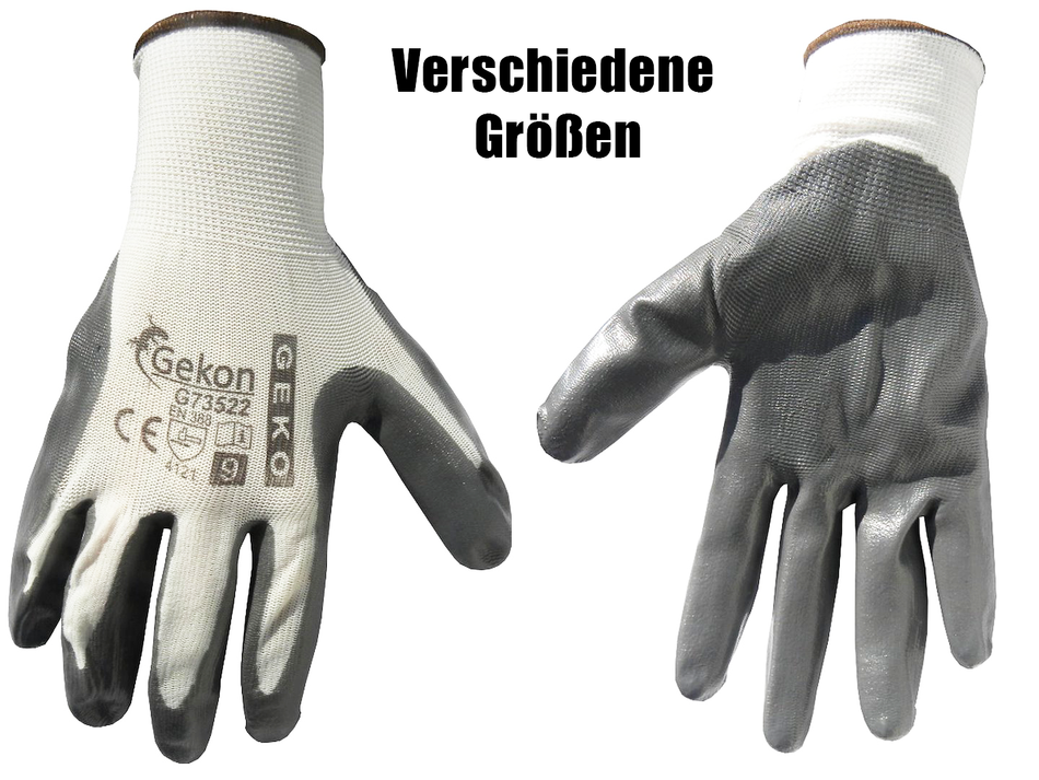 Arbeitshandschuhe | 12 STÜCK | Nitril beschichtet Größen 9-10 grau/weiß