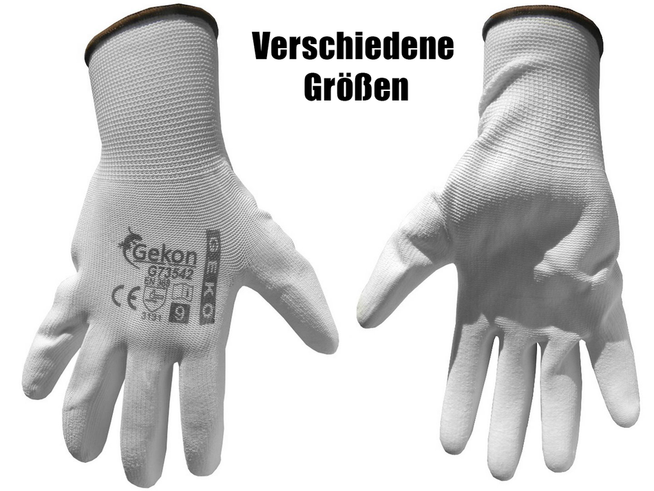 Arbeitshandschuhe | 12 STÜCK | Polyurethan beschichtet Größen 9-10 weiß