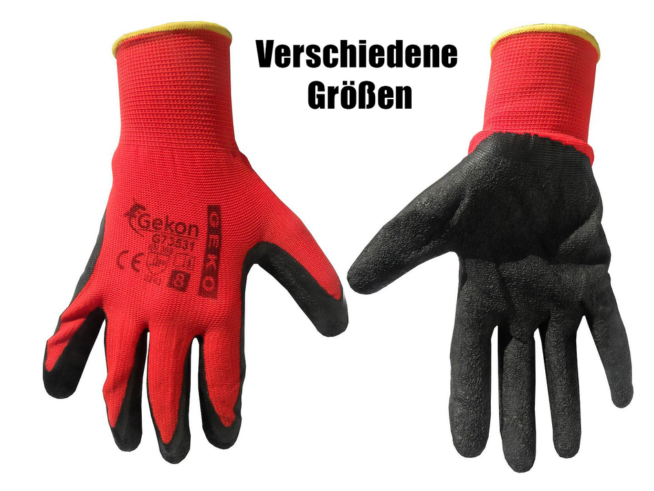 Arbeitshandschuhe | 12 STÜCK | Latex beschichtet Größen 8-9 schwarz/rot