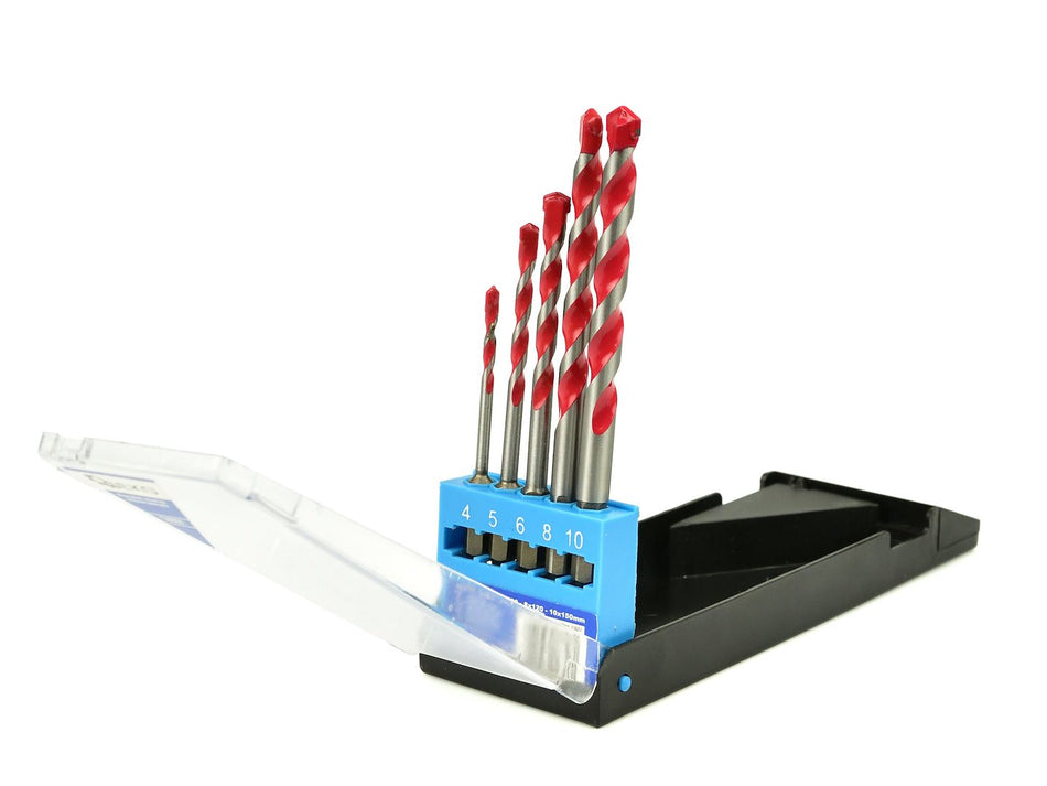 Universalbohrer-Set 5-tlg. 4-10 mm Beton, Keramik, Aluminium, Stahlblech, Holz, Kunststoff.